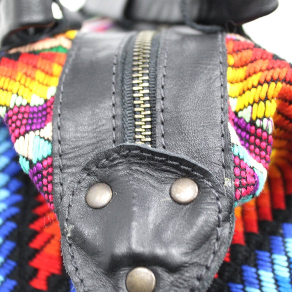 MARIA'S ARTISAN SHOP MULTICOLOR HUIPIL TEXTILE CROSSBODY TOTE BLACK LEATHER NWT - Picture 8 of 11
